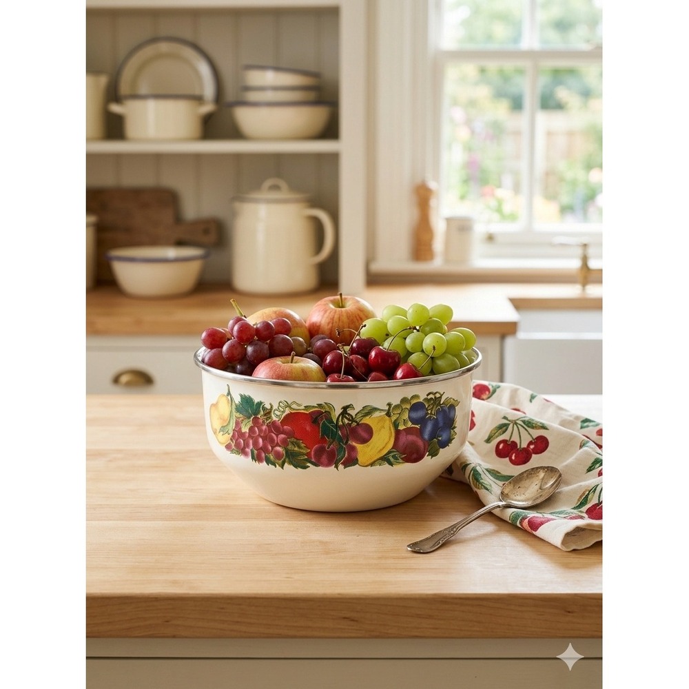 Metro Enamelware Fruit Harvest Mixing Bowl Vintage Enamel‎ Pot Made in Thailand